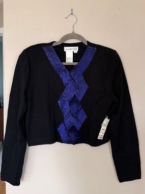 NWT $240 Outlander Vintage Beaded Knit Cardigan Sweater Black Sapphire Wool M